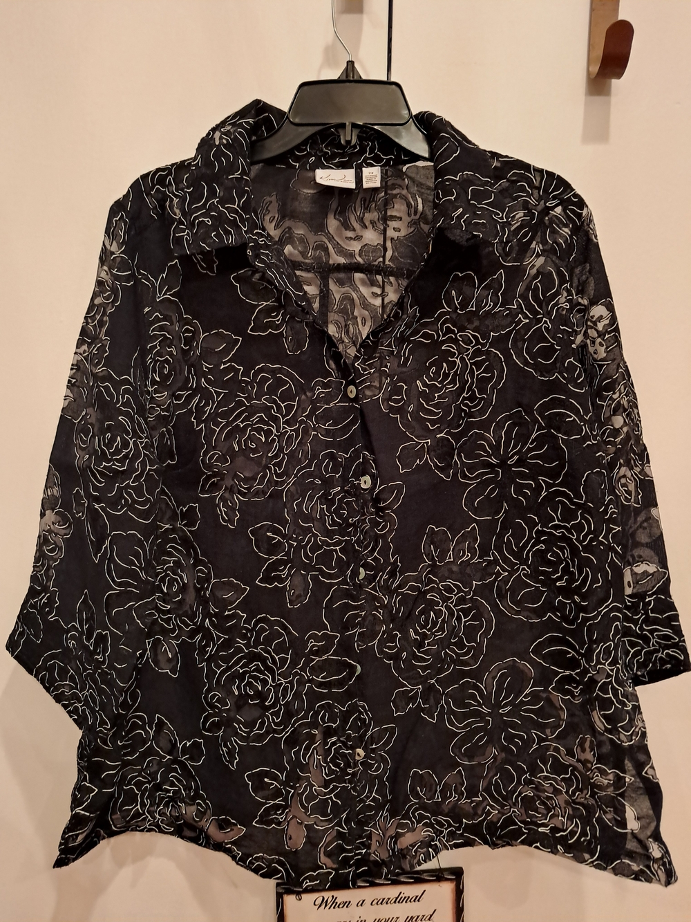 Kim Rogers Black Floral Sheer Button-Front Shirt